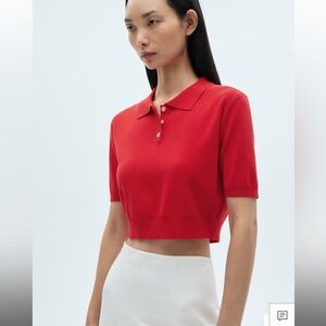 Mango Women’s Polo Red Size M CROPPED KNITTED POLO SHIRT NWT